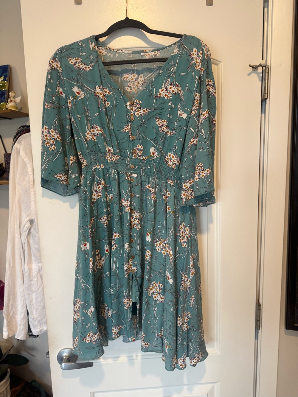 Floral V-Neck Teal Midi Dress